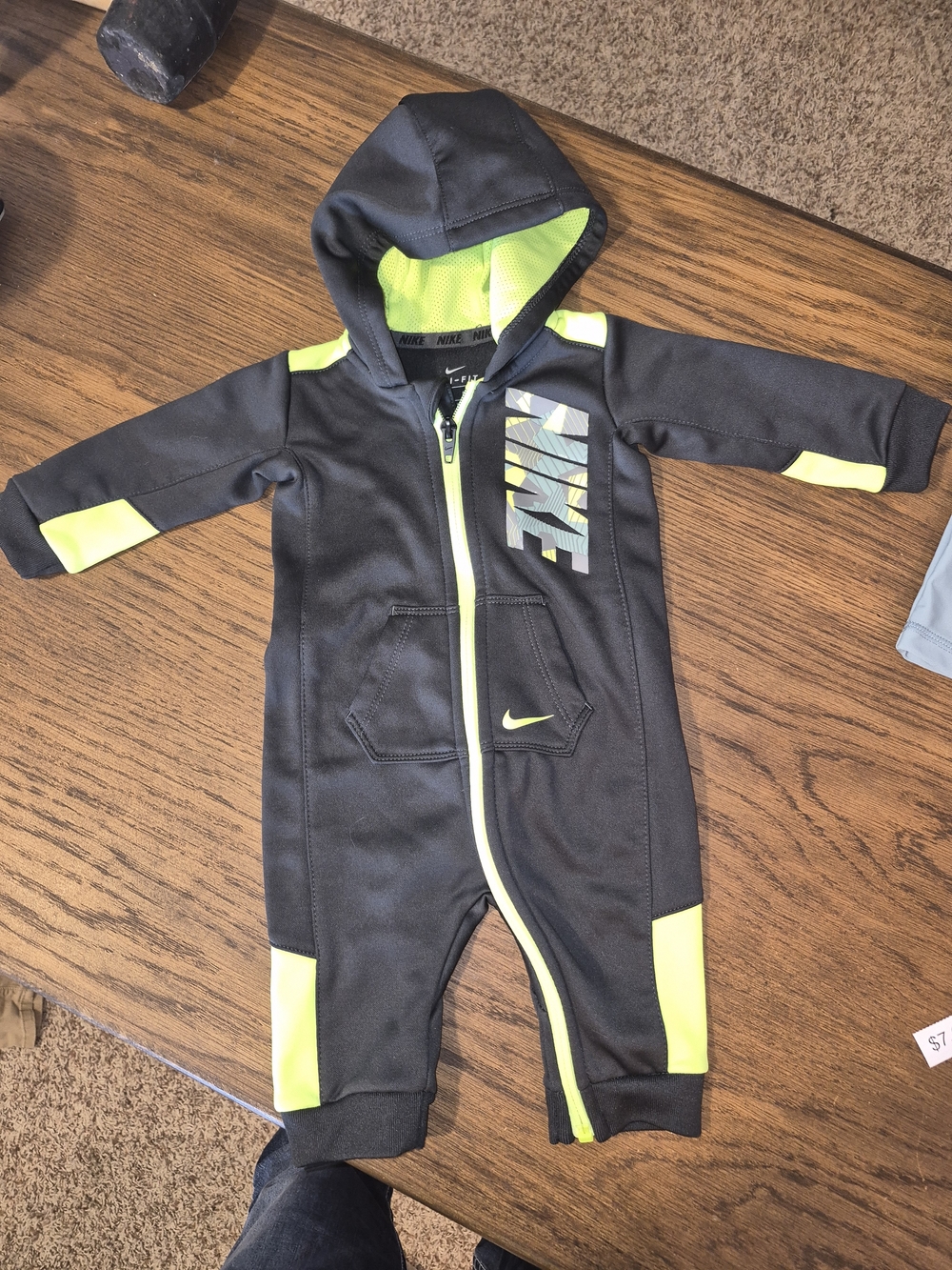 Nike Baby Boy Therma-FIT Hooded Full-Zip Coverall - Gray & Volt Tracksuit